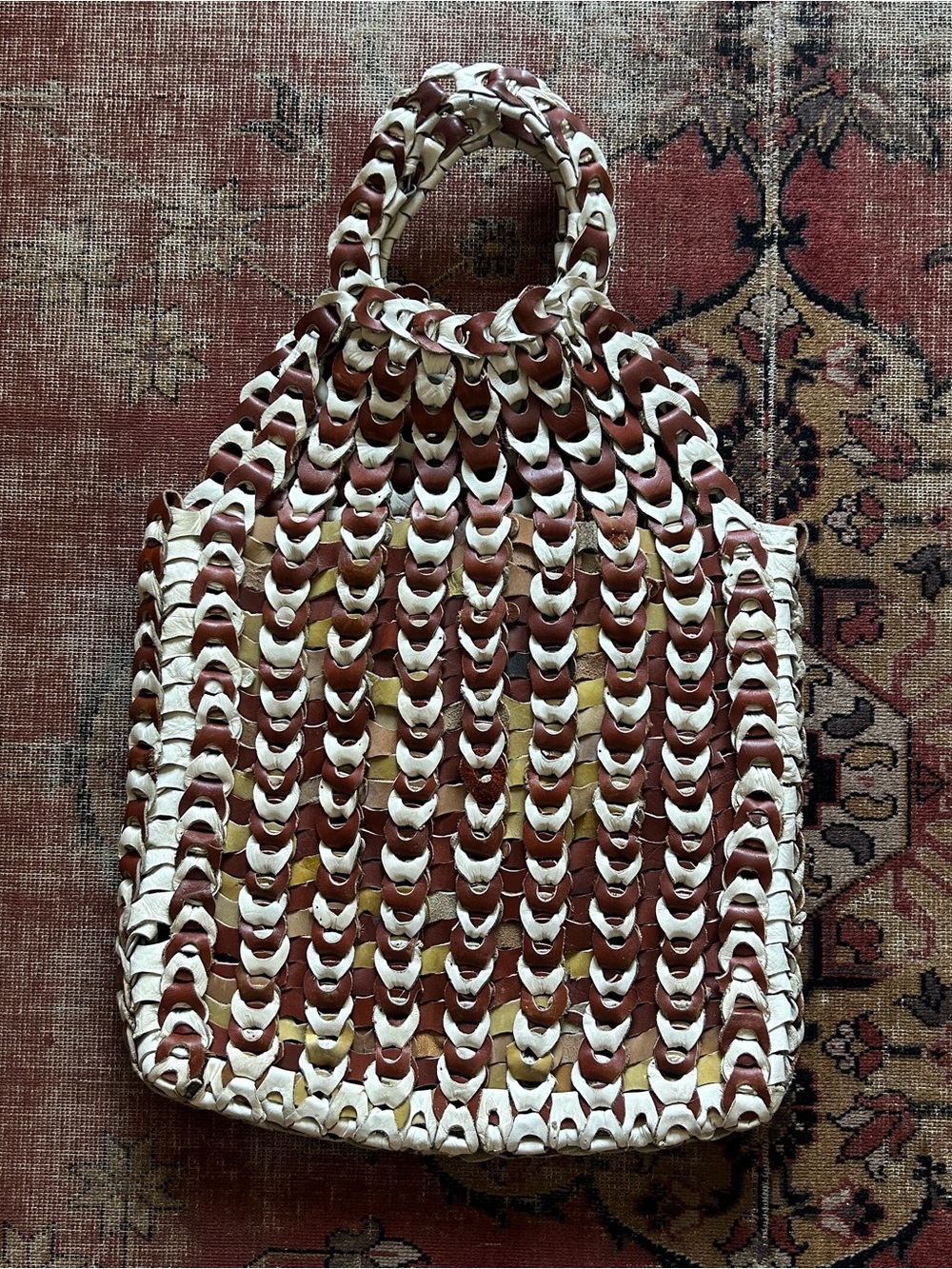 Vintage 1970’s Handmade Woven Leather Tote Bag